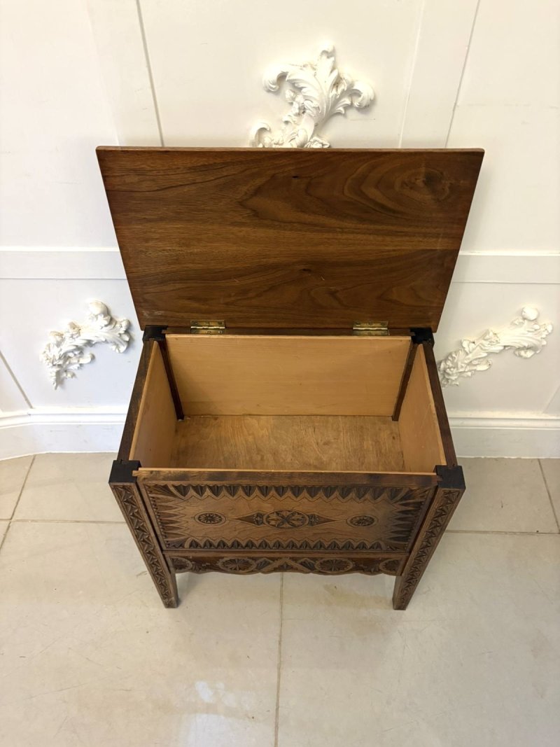 Antique Quality Hand-Carved Oak Marriage /Dowry Chest